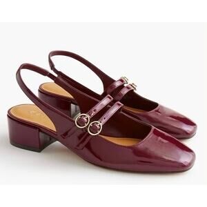 NEW J Crew Factory Slingback Mary Jane Block Heel Women 8.5 Burgundy Square Toe